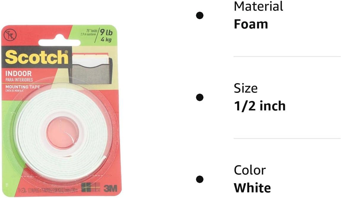 Scotch Indoor Mounting Tape, White, 0.5 in x 75 in (Pack of 4) - Image 3